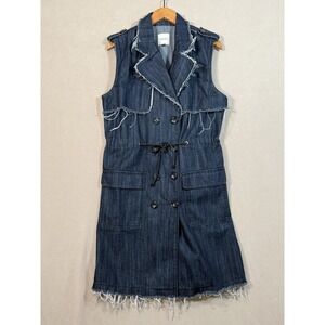 Whimsigoth Raw Edge Indie Sleaze Denim Dress Women L  Butt Dwn Drawstring Waist